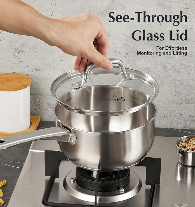 KOCH SYSTEME CS Stainless Steel Saucepan Set, 1QT & 2QT & 3QT Sauce Pan - Image 4