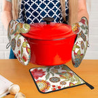 Boho Floral Oven Mitts and Pot Holders Sets of 3 Heat Resistant Hot Pads - Image 7