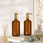 AmazerBath Amber Glass Soap Dispenser, 2 Pack Vintage Brown Bottle - Image 8
