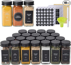 48 Glass Spice Jars with 576 Labels-Spice Jars with Black Metal Caps, 4oz Empty by Fiwence