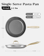 Nonstick Frying Pan with Lid 10-Inch, Durable Stainless Steel Skillet, - Image 2