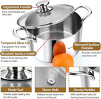 P&P CHEF 8 Quart Tri-Ply Stainless Steel Stock Pot, 8 Qt Stockpot Pasta Cooking - Image 3