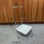 Steel Upright Ladle Holder Square White Ceramic Bowl Spoon Rest Rack Cooking - Image 3