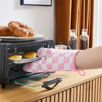Ohocut Pink Checkered Oven Mitts Heat Resistant, Vintage Retro Checkerboard - Image 2