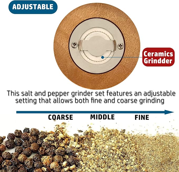 Salt and Pepper Grinder Set Wooden Pepper Salt Grinder Set Manual Pepper Mill - Image 4