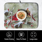 Winter Dish Drying Mat for Kitchen Counter 18x24 Inch Christmas Red Birds - Image 4
