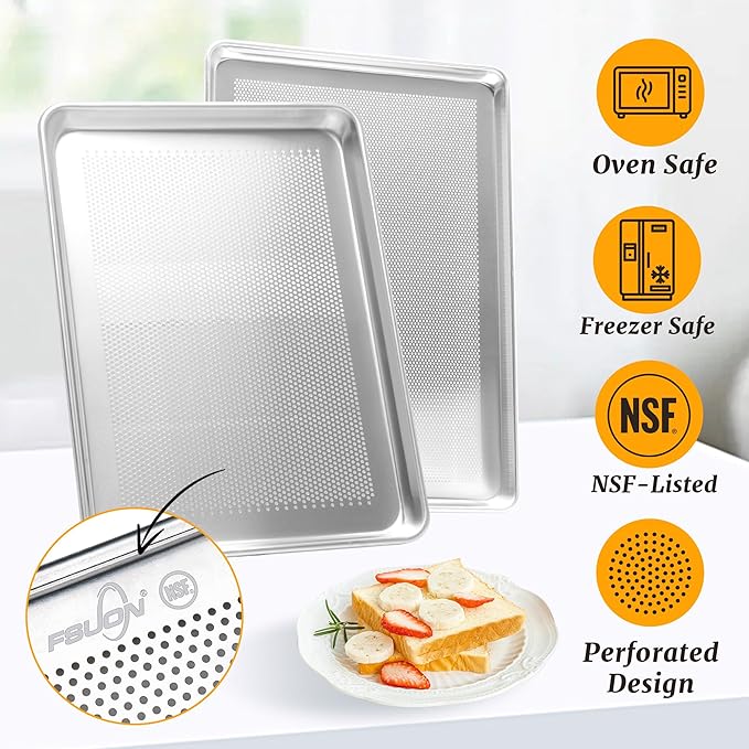 12 Pack Full Size Aluminum Perforated Baking Sheet Pan, Restaurant & Kitchen - Image 2