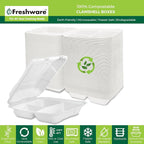 Freshware Compostable Clamshell Food Containers 3-Compartment 50-Pack, - Image 2