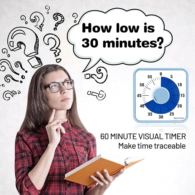Secura 60-Minute Visual Countdown Timer, 7.5-Inch Oversize Classroom Visual - Image 2