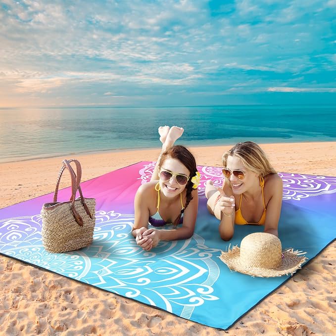 WIWIGO Beach Blanket Waterproof Sandproof Beach Mat 79" X 83"/10'x9'for 2-8 - Image 4