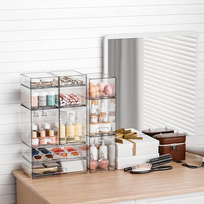 Yieach 12.1''W Clear Stackable Storage Drawers, 2 Pack Acrylic Drawer Organizer - Image 2