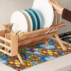 Mexican Tile Dish Drying Mat, Boho Tradicion Drying Rack Pad Countertop Dishes - Image 7