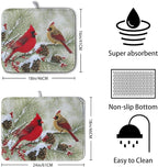 Winter Dish Drying Mat for Kitchen Counter 18x24 Inch Christmas Red Birds - Image 2