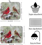 Winter Dish Drying Mat for Kitchen Counter 16x18 Inch Christmas Red Birds - Image 2