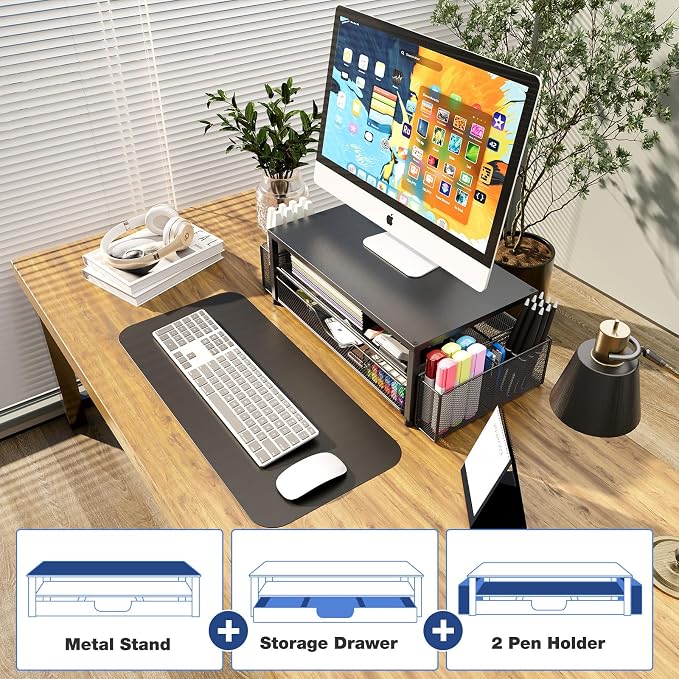 OPNICE Desk Organizer and Accessories, 2-Tier Computer Monitor Stand Riser - Image 7