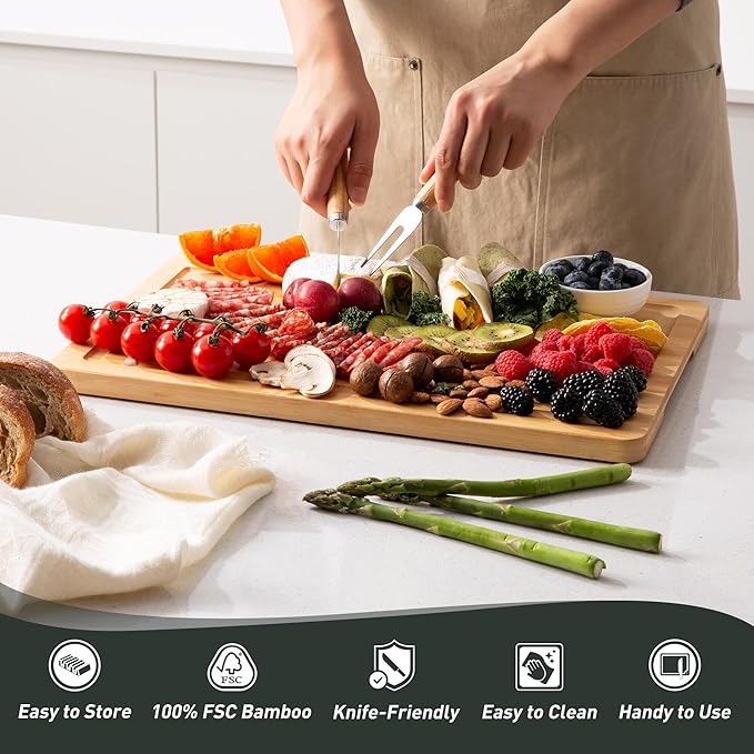 Extra Large Bamboo Board Charcuterie Non Slip Feet Over Sink Wooden Cutting - Image 8