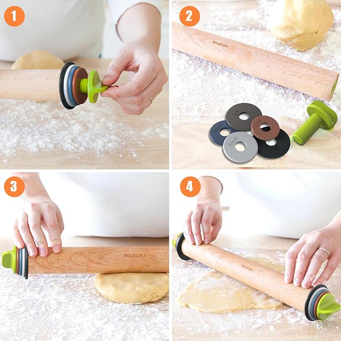 Rolling Pin with Adjustable Thickness Ring and Silicone Baking Mat - Image 7
