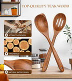 2Pcs Wooden Spoons for Cooking, Natural Premium Teak Wood Corner Spoon & - Image 2