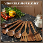 7Pcs Wooden Kitchen Utensil Set, Premium Natural Acacia Wood Cooking Utensils - Image 9