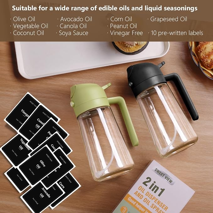 SWEET VIEW Oil Sprayer for Cooking, 16oz/470ml Glass Oil Dispenser/Pour Bottle - Image 7