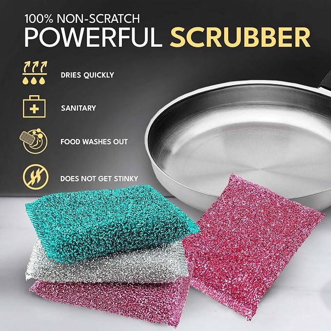 Dish Sponges for Kitchen Non-Scratch Scrub Sponges for Dishes, Stainless Steel - Image 3