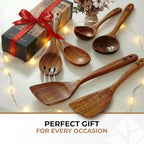 Wooden Spoons for Cooking – 6 Pcs Premium Teak Wooden Utensil Set - Image 9
