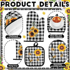 Fourluoo 10 Pcs Sunflower Kitchen Decor 4 Black and White Buffalo Plaid Dish - Image 5