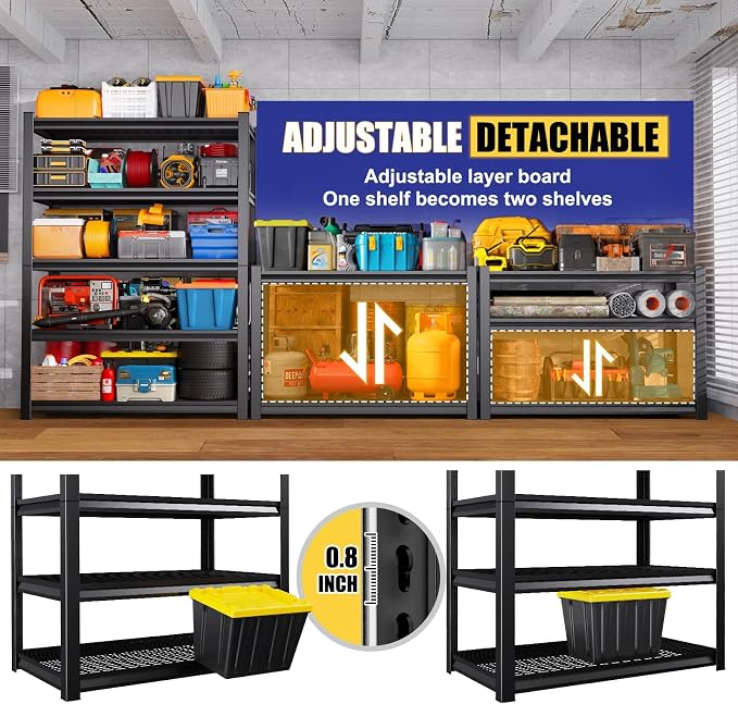 72"Hx59"Wx20"DGarage Shelving-2500 lbs 5 Tier Storage Shelves, Adjustable Heavy - Image 4