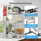 Over The Sink Dish Drainer Drying Rack, Full Stainless Steel 3-Tier Adjustable - Image 2