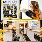 Fourluoo 10 Pcs Sunflower Butterfly Kitchen Dish Towels Rugs Oven Mitts and Pot - Image 2