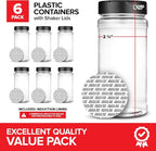 6 Pack 16 oz Plastic Spice Jars, Empty Seasoning Containers - Image 2