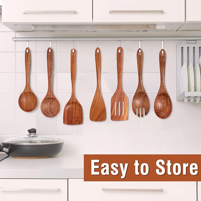Mooues Wooden Spoons for Cooking, Wooden Utensils for Cooking Natural Teak - Image 5