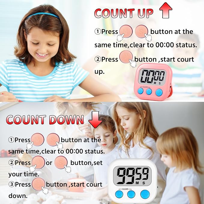 Timer for Kids Teachers Digital Kitchen Timers for Cooking Large Magnetic - Image 7