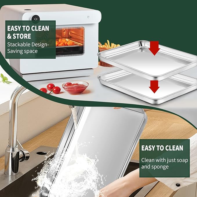Half Sheet Pans with Rack Set, CEKEE Stainless Half Size Large Baking Sheets - Image 6