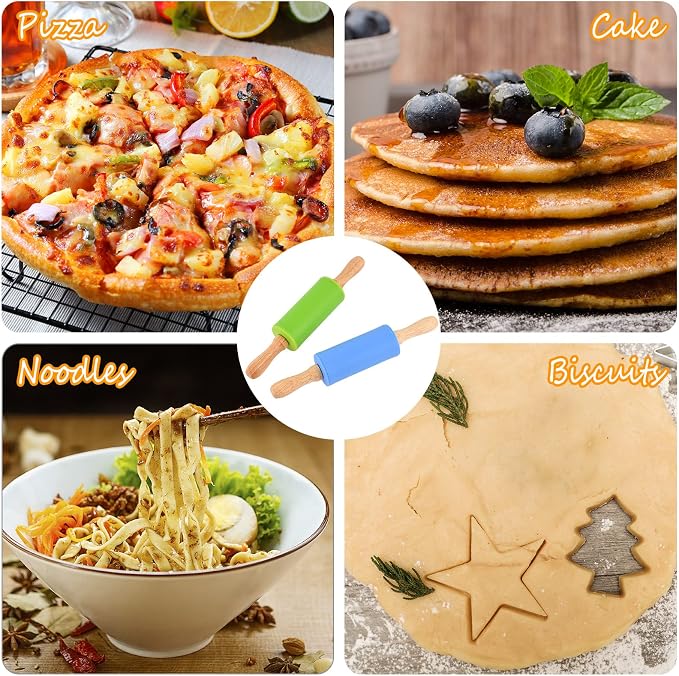 Mini Silicone Rolling Pin for Kids, Non-stick Surface Wood Handle, 9 Inch 2 Pack - Image 5