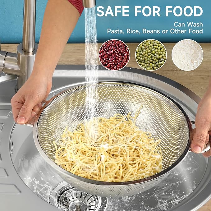 2PCS Colander for Kitchen, 3QT and 5QT, Stainless Steel Colander Strainer - Image 3