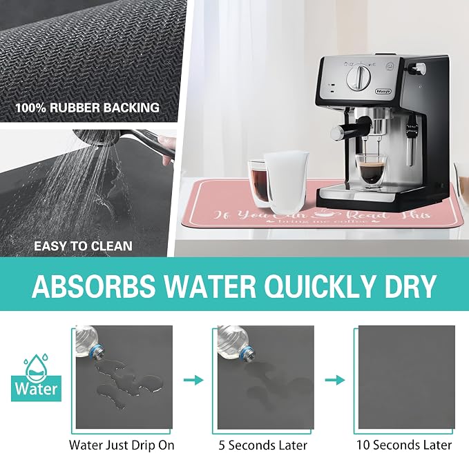 Coffee Bar Mat for Countertops 19inx12in, Absorbent Hide Stain Anti-Slip Cafe - Image 4