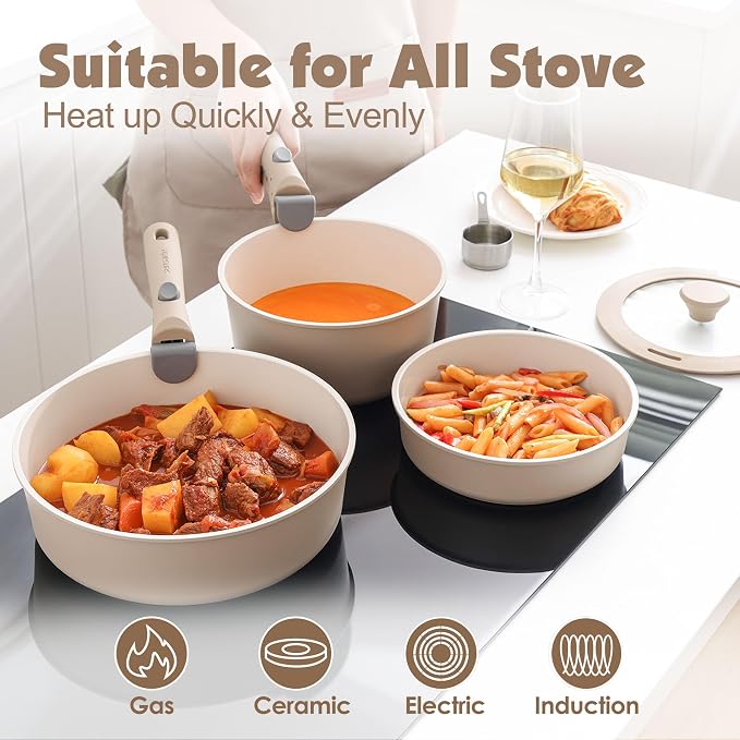 SENSARTE 24 Piece Ceramic Pots and Pans Set, Nonstick Detachable Handle Cookware - Image 6