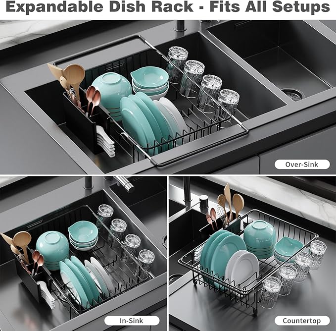 Dish Drying Rack in Sink: Expandable, 3-Slot Utensil Holder, Anti-Slip Handle. - Image 3