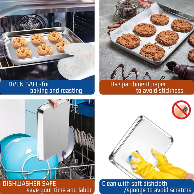 P&P CHEF 9 Inch Baking Cookie Sheet, Oven Pan Tray Stainless Steel Sheet Pan - Image 4
