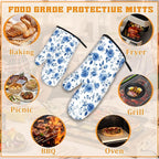 Vintage Blue Rose Oven Mitts and Pot Holders, Heat Resistant Oven Mitts Gloves - Image 5
