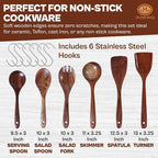 6-Piece Teak Wooden Cooking Utensils Set – Heat-Resistant Spoons & Spatulas | - Image 3