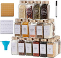 48 Pcs Spice Jars with Label- Glass Spice Jars with Gold Metal Caps, Shaker Lids by Skiileor