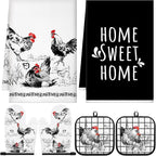 Leinuosen 6 Ink Rooster Farmhouse Kitchen Decor Dish Towels Oven Mitts and Pot by Leinuosen