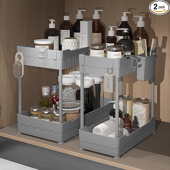 Sevenblue 2 Pack Under Sink Organizer, Under Bathroom Cabinet Organizer by Sevenblue