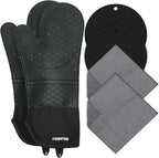 Silicone Oven Mitts 15'' Heat Resistant Flexible Oven Glove Set Hot Mitts by FORATER