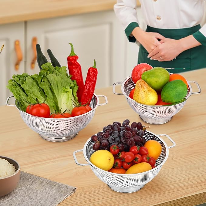 3PCS Colander for Kitchen, 3QT & 4QT & 5QT, Stainless Steel Colander Strainer - Image 6
