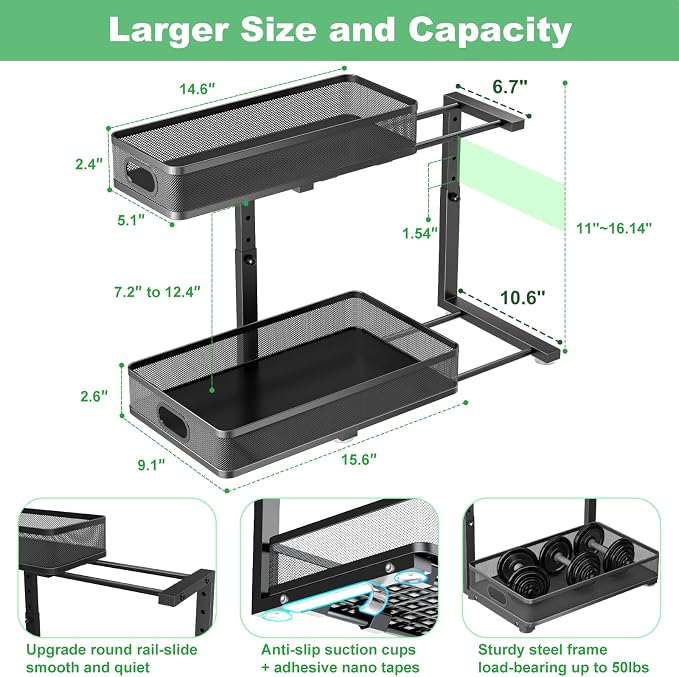 Under Sink Organizer, High Adjustable 2 Tier Under Sink Organizers and Storage - Image 4