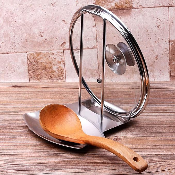 Lid and Spoon Rest Shelf, 304 Stainless Steel Pan Pot Cover Lid Rack Stand by YOURKITCHENASSISTANT