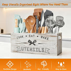 Extra Large and Durable Retro White Wooden Kitchen Utensil Holder - Image 4